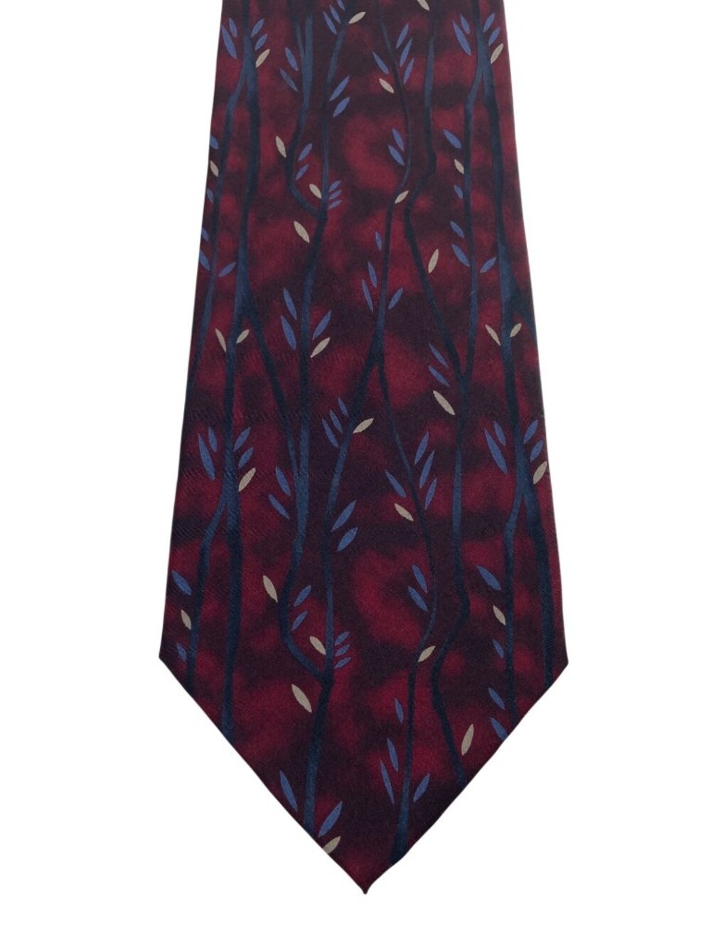 Geoffrey Beene 100% Silk Mens Tie Necktie Burgundy Black Blue Vine Tree Leaves